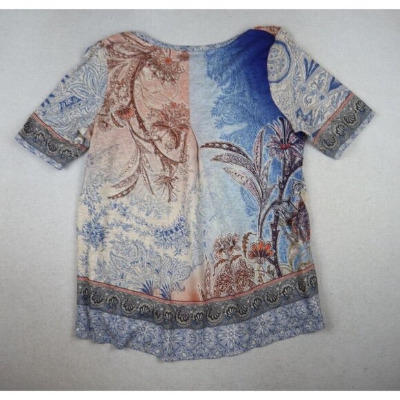 WESTPORT - WOMEN'S BLUE & PINK PRINT SHORT SLEEVE T-SHIRT SWEATER TOP - XL - Picture 6 of 7